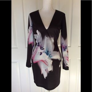 bebe scuba dress black floral Sz L